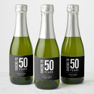 Étiquettes Pour Bouteilles De Vin Mousseux Bravo à 50 ans noir et blanc