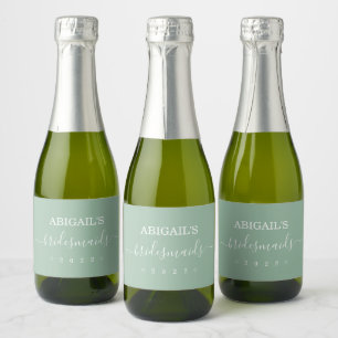 Étiquettes Pour Bouteilles De Vin Mousseux Bridesmaid Bachelorette Brider Party Sage Green