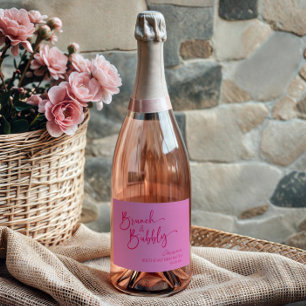 Étiquettes Pour Bouteilles De Vin Mousseux Brunch rose chaud et fête de brunch d'anniversaire