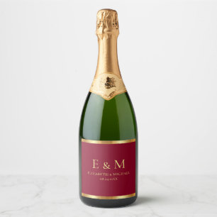 Étiquettes Pour Bouteilles De Vin Mousseux Burgundy Rouge Save the Date Or Texte Monogramme