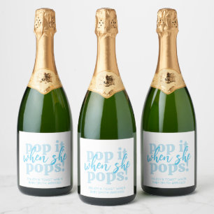 Étiquettes Pour Bouteilles De Vin Mousseux Cadeau de fête prénatale Blue Pop It When She Pops