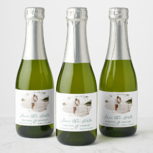 Étiquettes Pour Bouteilles De Vin Mousseux Cadre brossé romantique Emerald Green Enregistrer 