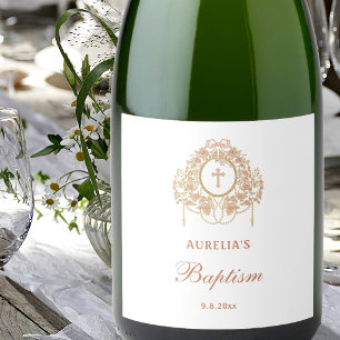 Étiquettes Pour Bouteilles De Vin Mousseux Cadre élégant Sainte Croix Baptême