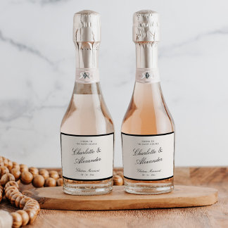 Étiquettes Pour Bouteilles De Vin Mousseux Calligraphie classique Vieux Mariage d'argent