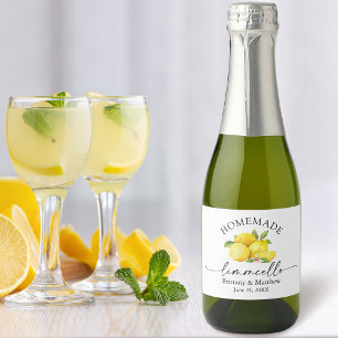 Étiquettes Pour Bouteilles De Vin Mousseux Calligraphie de Limoncello maison Aquarelle Citron