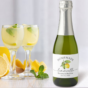 Étiquettes Pour Bouteilles De Vin Mousseux Calligraphie de Limoncello maison Aquarelle Citron