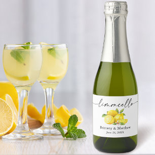 Étiquettes Pour Bouteilles De Vin Mousseux Calligraphie Encre Limoncello Aquarelle Citrons Mi