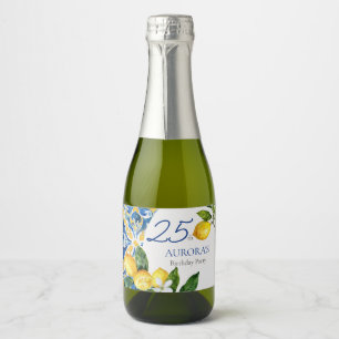 Étiquettes Pour Bouteilles De Vin Mousseux Carreaux méditerranéens Citron 25e anniversaire