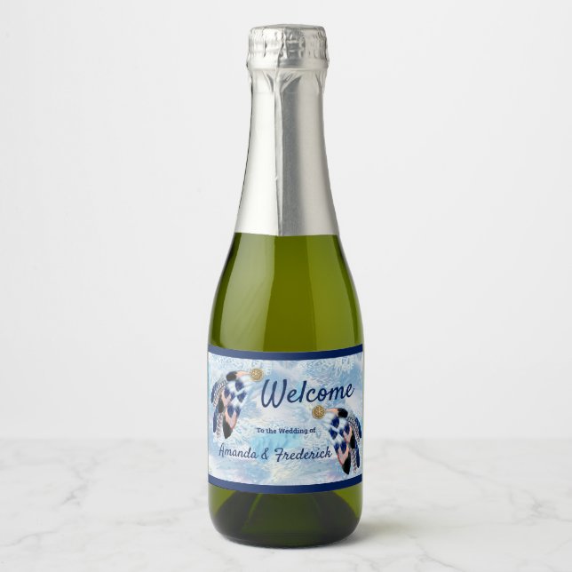 Étiquettes Pour Bouteilles De Vin Mousseux Catcher de rêve bleu exotique (Devant)