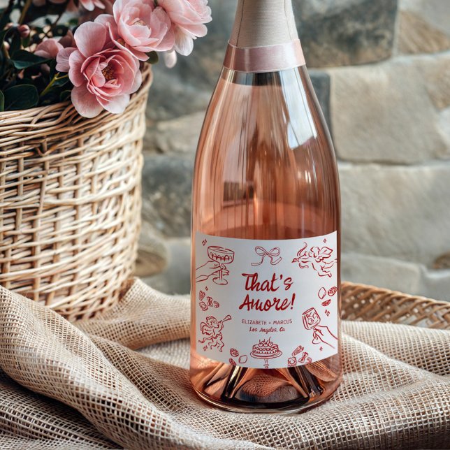 Étiquettes Pour Bouteilles De Vin Mousseux C'est Amore ! Fiançailles italien rouge (Créateur téléchargé)