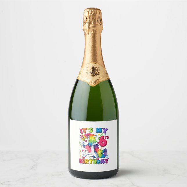 Étiquettes Pour Bouteilles De Vin Mousseux C'est mon 6ème anniversaire fête 6 ans mignonne Da (Devant)