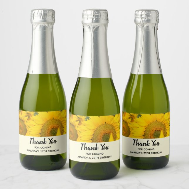 Étiquettes Pour Bouteilles De Vin Mousseux Champ jaune de tournesols Merci photo (Bouteilles)
