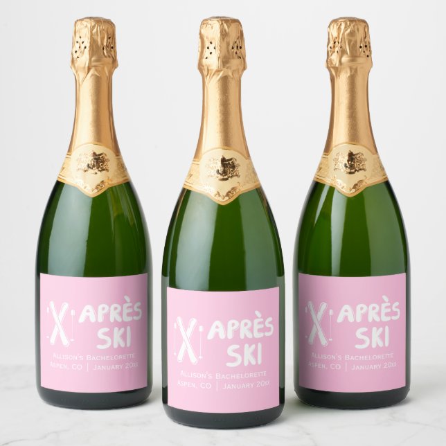 Étiquettes Pour Bouteilles De Vin Mousseux Champagne de fête de bachelor Pink Apres Ski (Bouteilles)