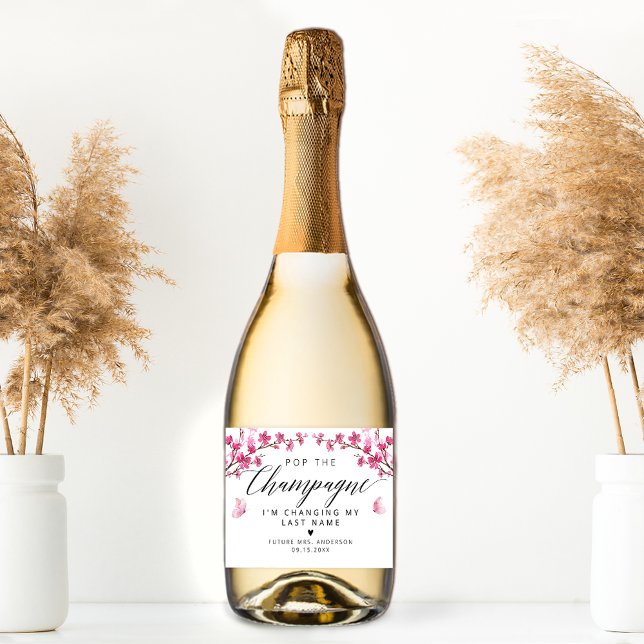 Étiquettes Pour Bouteilles De Vin Mousseux Champagne rose Fleur de cerise (Créateur téléchargé)