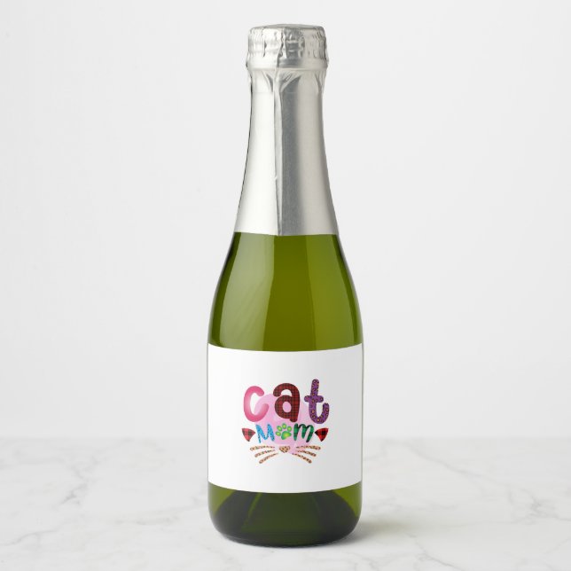 Étiquettes Pour Bouteilles De Vin Mousseux Chat Art Chat Maman2 (Devant)