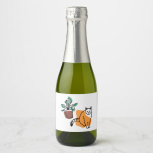 Étiquettes Pour Bouteilles De Vin Mousseux Chat et le plante