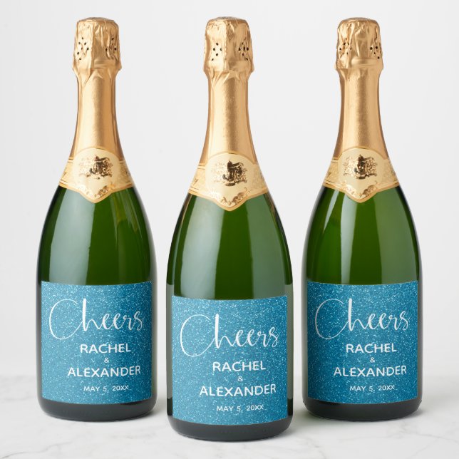 Étiquettes Pour Bouteilles De Vin Mousseux CHEER Turquoise Parties scintillant Mariage Sparkl (Bouteilles)