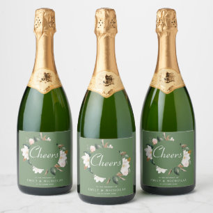 Étiquettes Pour Bouteilles De Vin Mousseux CHEERS mariage floral magnolia blanc