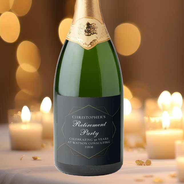 Étiquettes Pour Bouteilles De Vin Mousseux Chic Black Gold Custom Retirement Party (Créateur téléchargé)