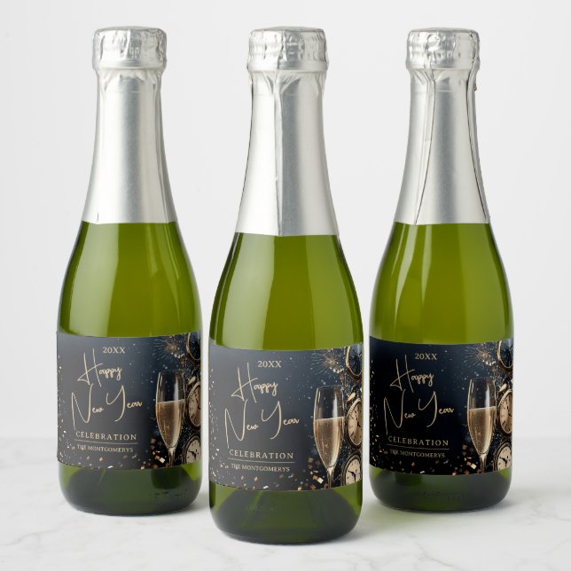 Étiquettes Pour Bouteilles De Vin Mousseux Chic Champagne Happy New Year Mini (Bouteilles)