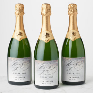 Étiquettes Pour Bouteilles De Vin Mousseux Chic Silver Gold Sparkle Aquarelle Mariage de luxe