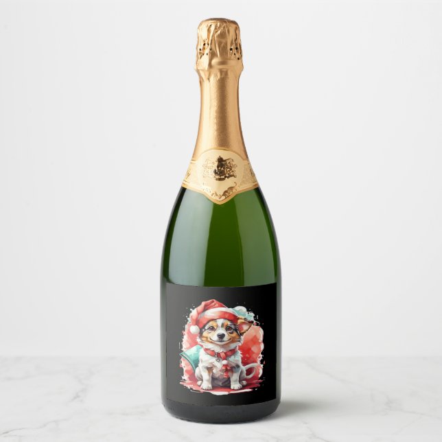 Étiquettes Pour Bouteilles De Vin Mousseux Chien de Noël Casquette - Conte de Noël Surdimensi (Devant)