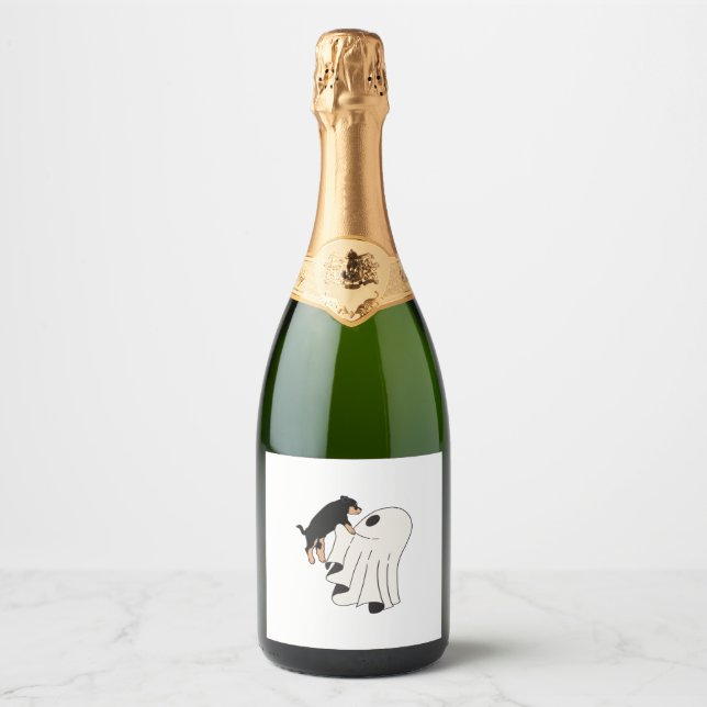 Étiquettes Pour Bouteilles De Vin Mousseux Chien d'Halloween Chien Éffrayant (Devant)