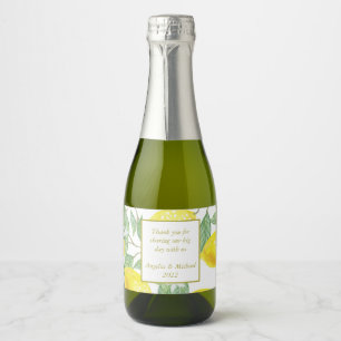 Étiquettes Pour Bouteilles De Vin Mousseux Citrons jaunes modernes Vert Feuille Mariage