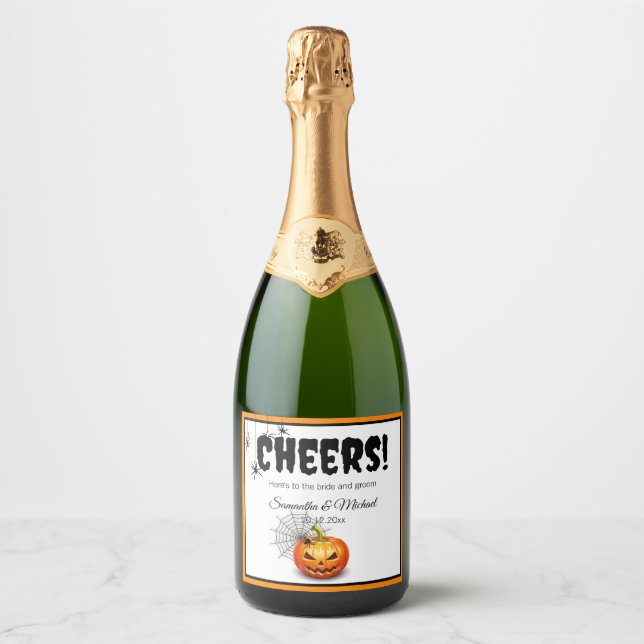 Étiquettes Pour Bouteilles De Vin Mousseux Citrouille  d'Halloween effrayant Mariage (Devant)