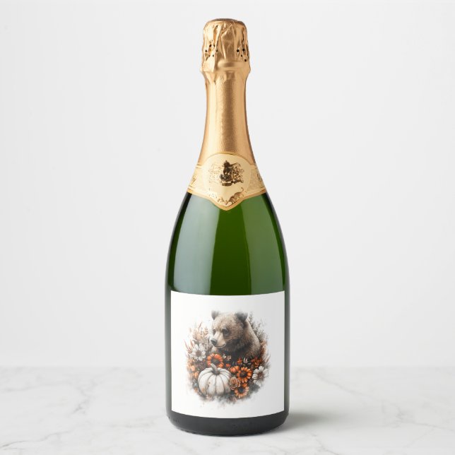 Étiquettes Pour Bouteilles De Vin Mousseux Citrouille du pays de chemise d'ours (Devant)
