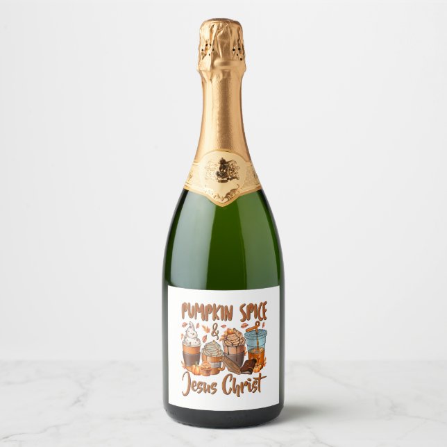 Étiquettes Pour Bouteilles De Vin Mousseux Citrouille épice Jésus Christ (Devant)