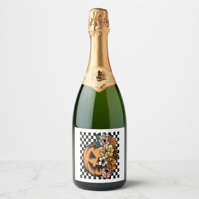Étiquettes Pour Bouteilles De Vin Mousseux Citrouille floral (Devant)