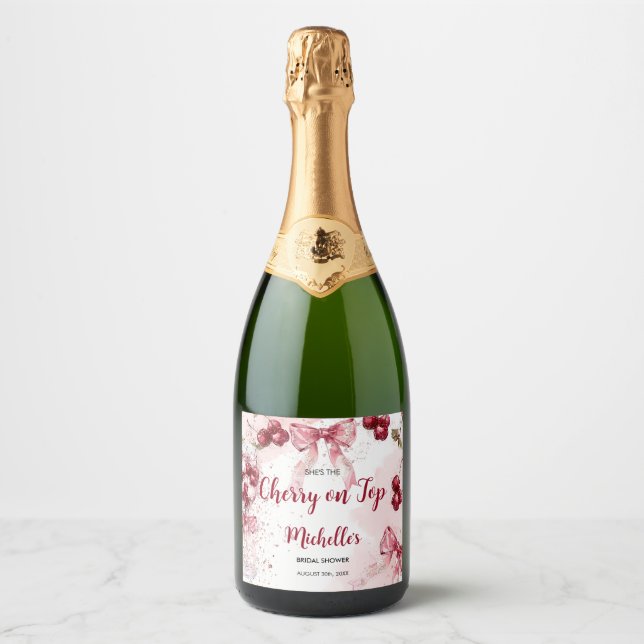 Étiquettes Pour Bouteilles De Vin Mousseux Cocktail Mariage Été avec Ruban sur le dessus (Devant)