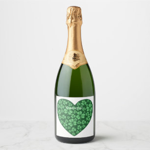 Étiquettes Pour Bouteilles De Vin Mousseux Coeur Shamrock vert Saint Patrick's Day