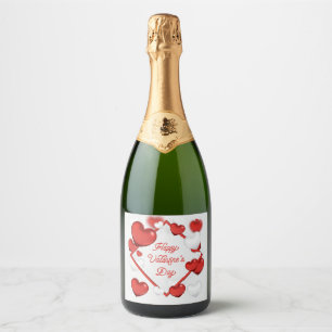Étiquettes Pour Bouteilles De Vin Mousseux Coeurs rouges et blancs avec Heureuse Sainte-Valen