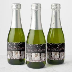 Étiquettes Pour Bouteilles De Vin Mousseux Collage Photo Argent Or Rose 21e Anniversaire