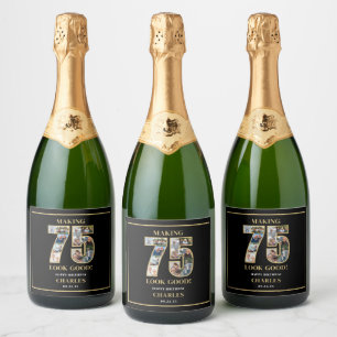Étiquettes Pour Bouteilles De Vin Mousseux Collage photo « Faire paraître 75 ans jeune » 75e