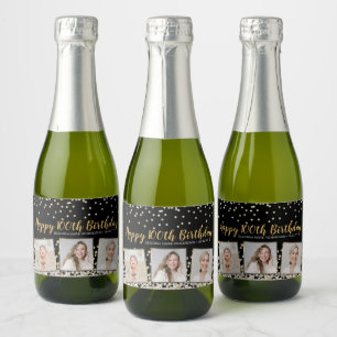Étiquettes Pour Bouteilles De Vin Mousseux Collage photo Silver Gold Confetti 100e anniversai