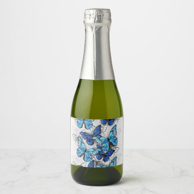 Étiquettes Pour Bouteilles De Vin Mousseux Composition des White and Blue Butterflies (Devant)