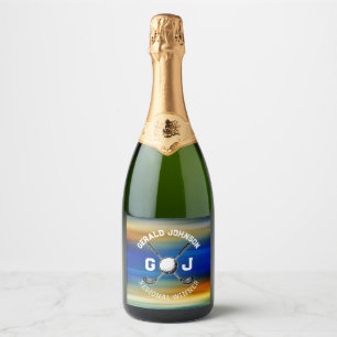 Étiquettes Pour Bouteilles De Vin Mousseux Conception de monogramme de golf sur couloir de so