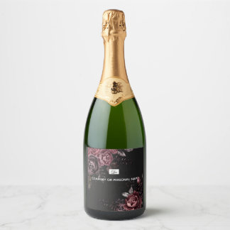 Étiquettes Pour Bouteilles De Vin Mousseux Conception florale de rose noire romantique sombre