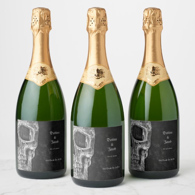 Étiquettes Pour Bouteilles De Vin Mousseux Cool Gothique Moitié Crâne Noir et Blanc Grunge (Bouteilles)