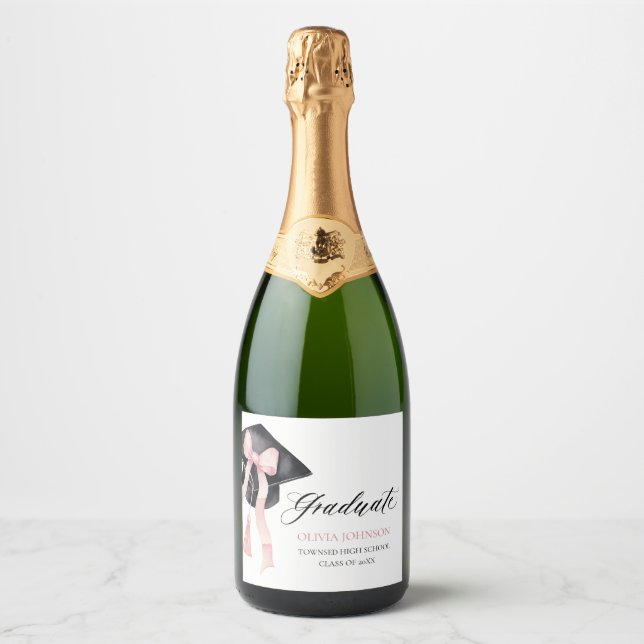 Étiquettes Pour Bouteilles De Vin Mousseux Coquette de chou rose moderne Diplômé (Devant)