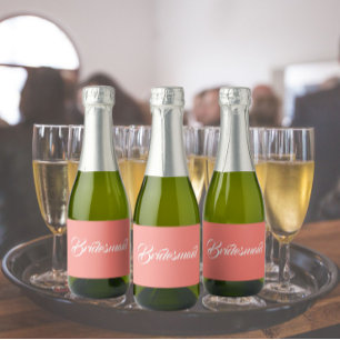 Étiquettes Pour Bouteilles De Vin Mousseux Coral Stylisé Script Mariage Bridesmaid