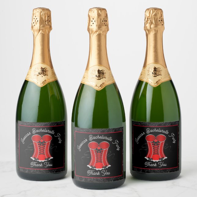 Étiquettes Pour Bouteilles De Vin Mousseux Corset Rouge Coquin  (Bouteilles)