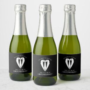 Étiquettes Pour Bouteilles De Vin Mousseux Costume Mariage noir et Cravate Groomsman Proposit