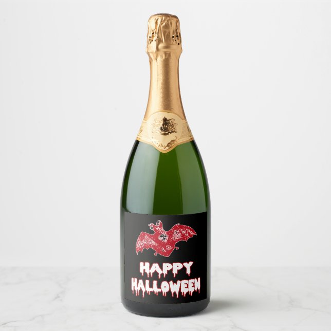 Étiquettes Pour Bouteilles De Vin Mousseux Costumes de chauve-souris Halloween (Devant)