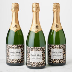 Étiquettes Pour Bouteilles De Vin Mousseux Crémeux Brown Empreinte de léopard noir Mariage an