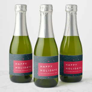 Étiquettes Pour Bouteilles De Vin Mousseux Custom Happy Holidays Spruce Berries Moderne Rouge