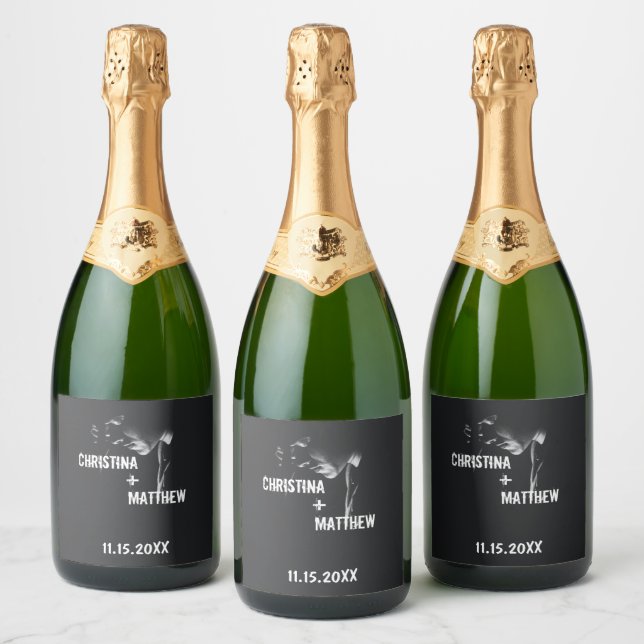 Étiquettes Pour Bouteilles De Vin Mousseux Custom Wedding Romantic Sparkling Wine Label (Bouteilles)